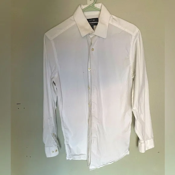 apt 9 white dress shirt Men's APT 9 White Dress Shirt Collar Pocket Long Sleeve Button Large 0441